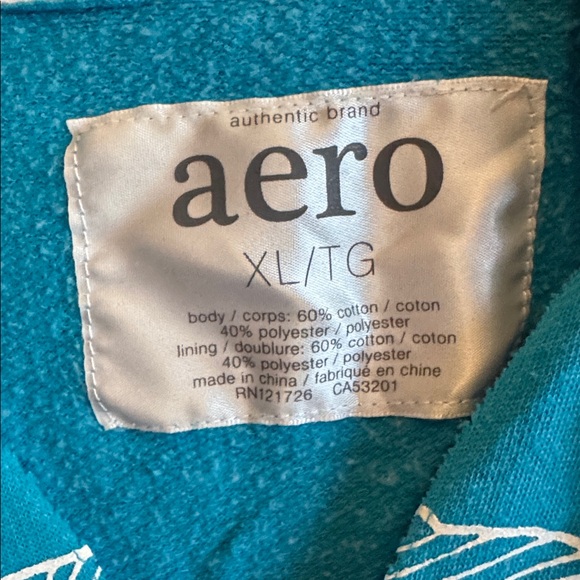 Aero Turquoise Blue Hooded Pullover Sweatshirt with Bulldog Heart & Peace Sign - Picture 3 of 7